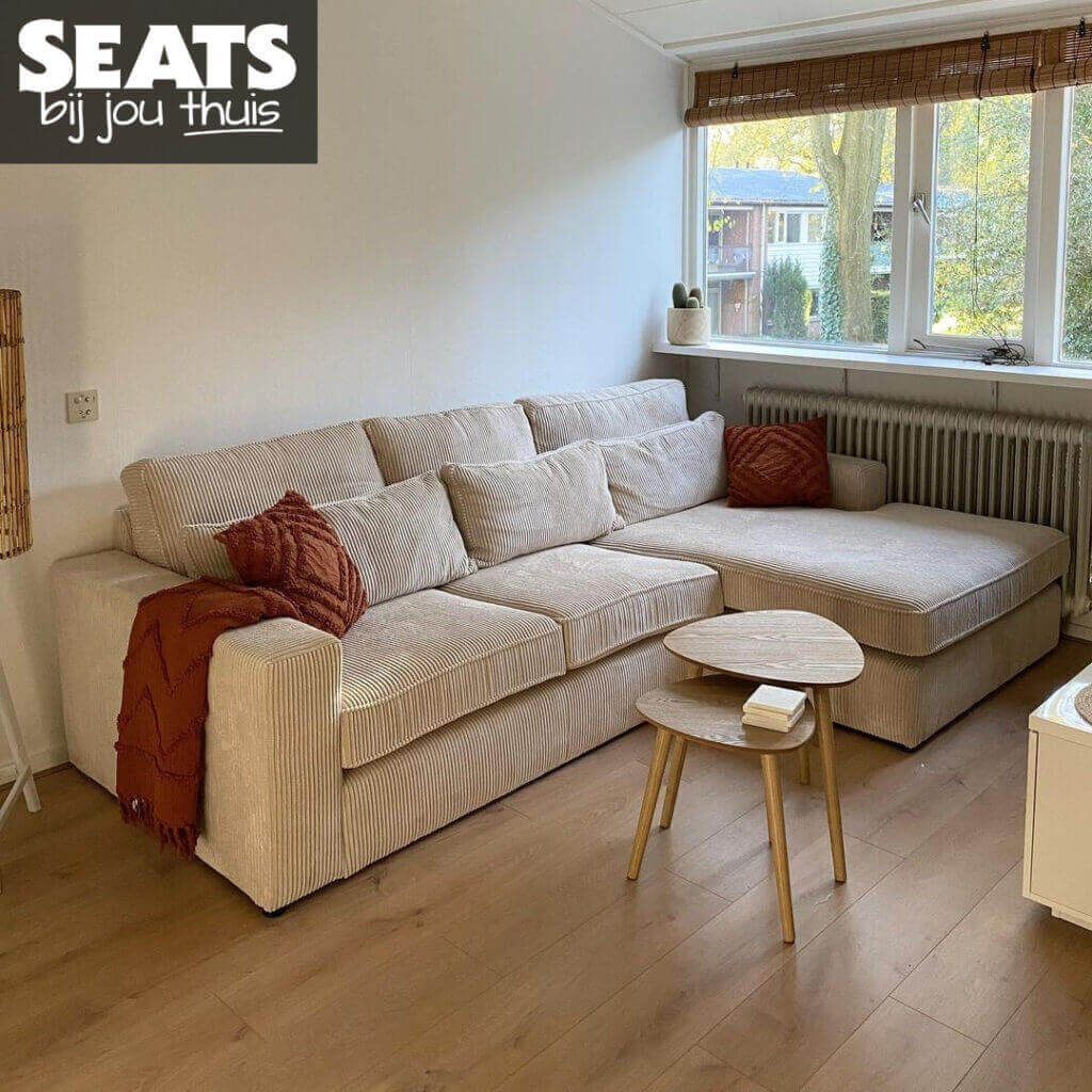 California hoekbank beige ribstof