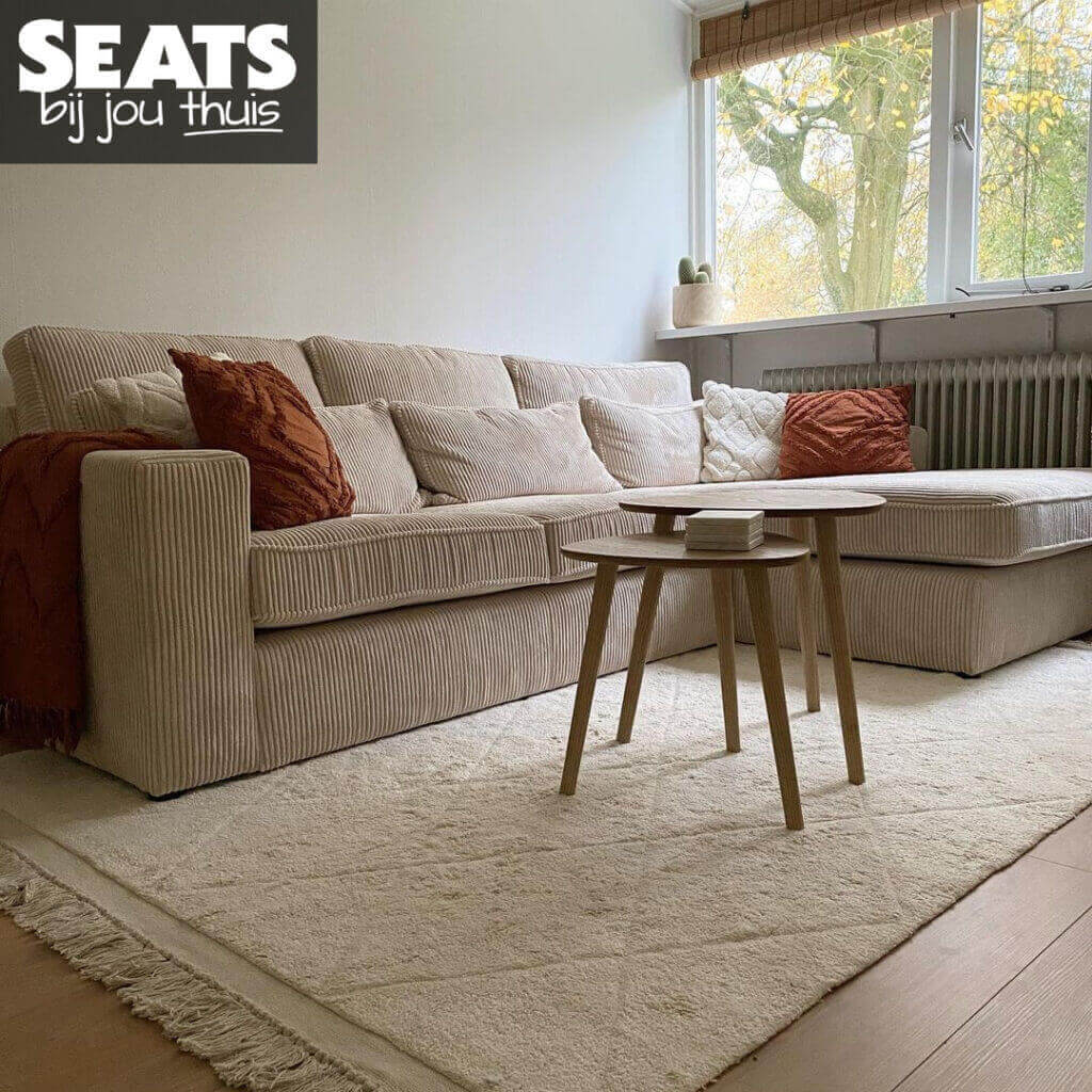 California hoekbank beige ribstof