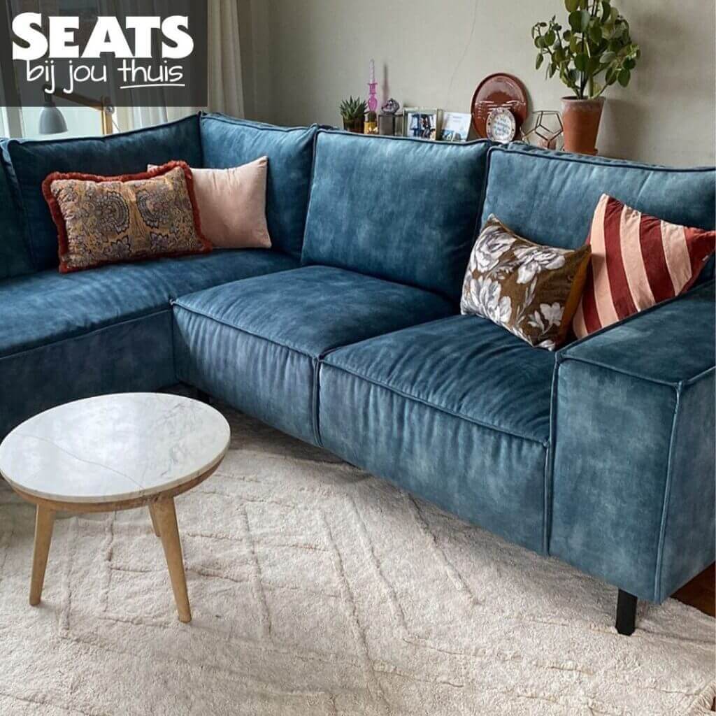 Manilla hoekbank velvet blauw
