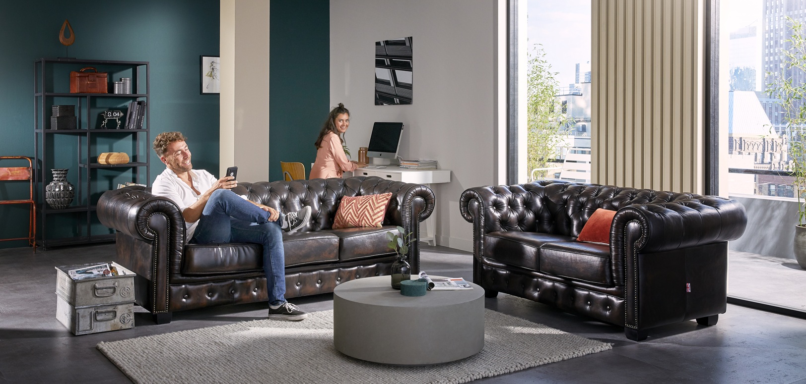 Chesterfield leren 2 en 3 zits