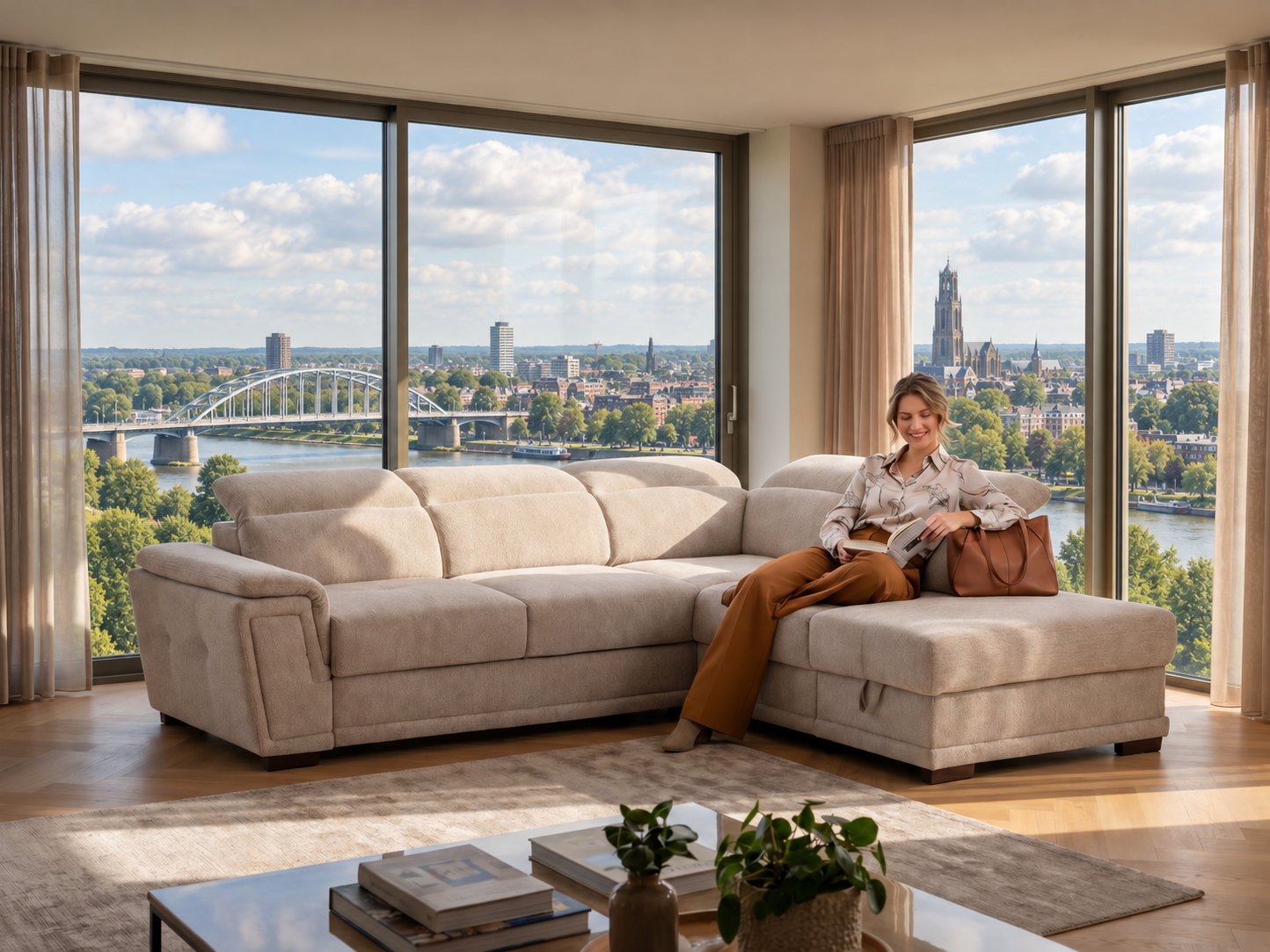Hoekbank van Seats and Sofas met uitzicht over de Rijn bij Arnhem
