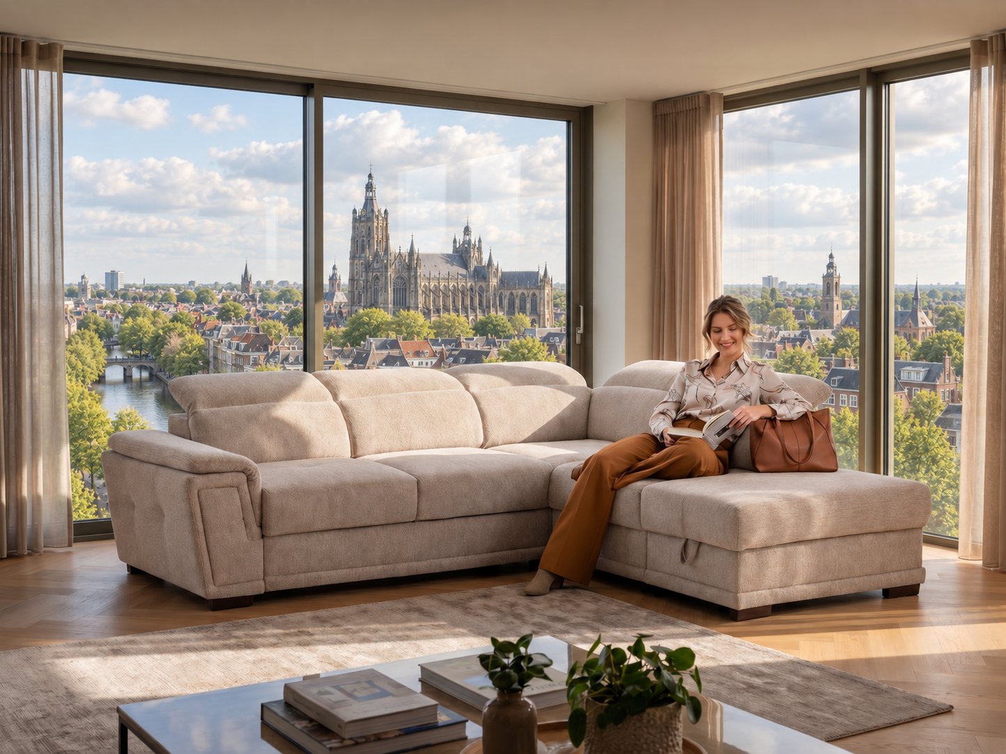 Hoekbank van Seats and Sofas met uitzicht over Den Bosch en de Sint-Jan