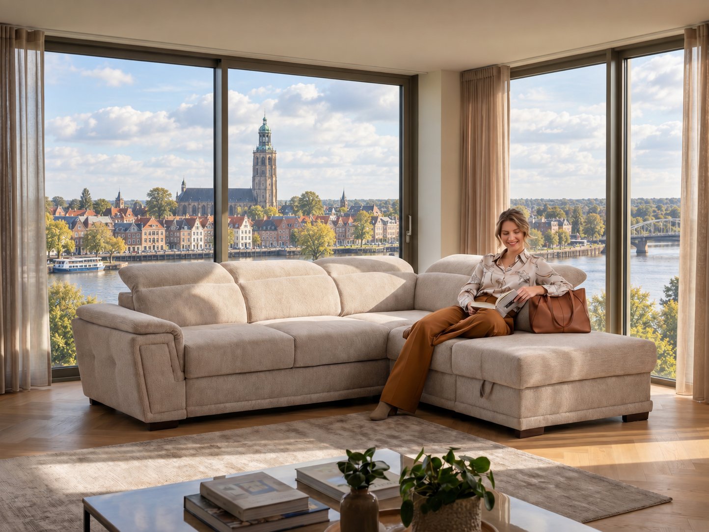 Hoekbank van Seats and Sofas met uitzicht over de IJssel bij Deventer
