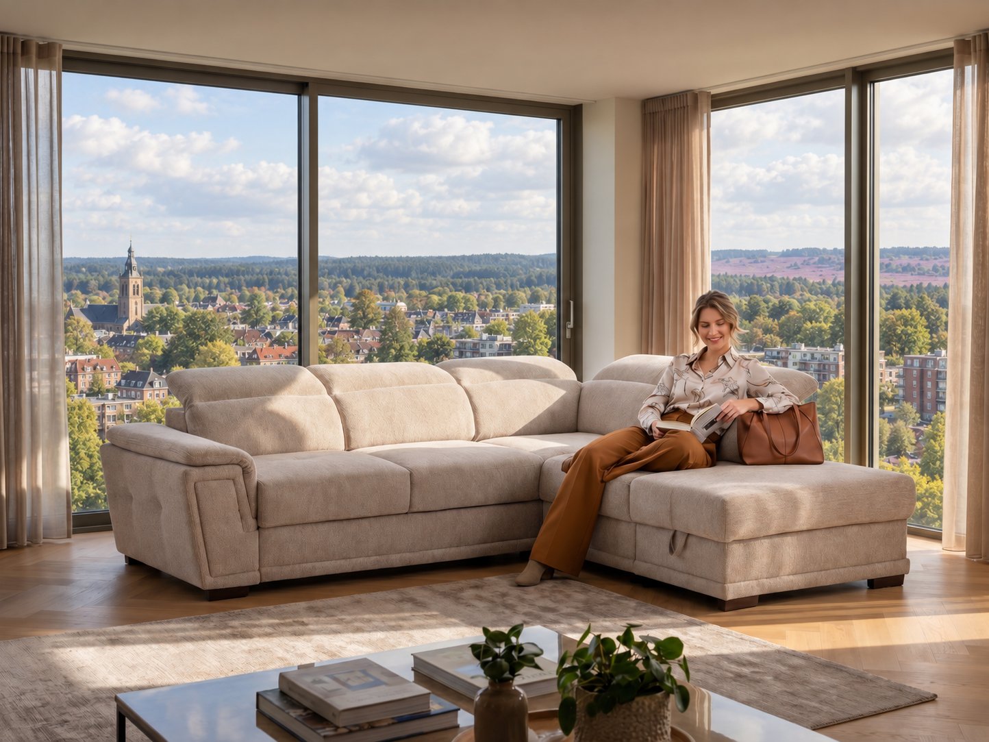 Hoekbank van Seats and Sofas met uitzicht over Ede en de Veluwe