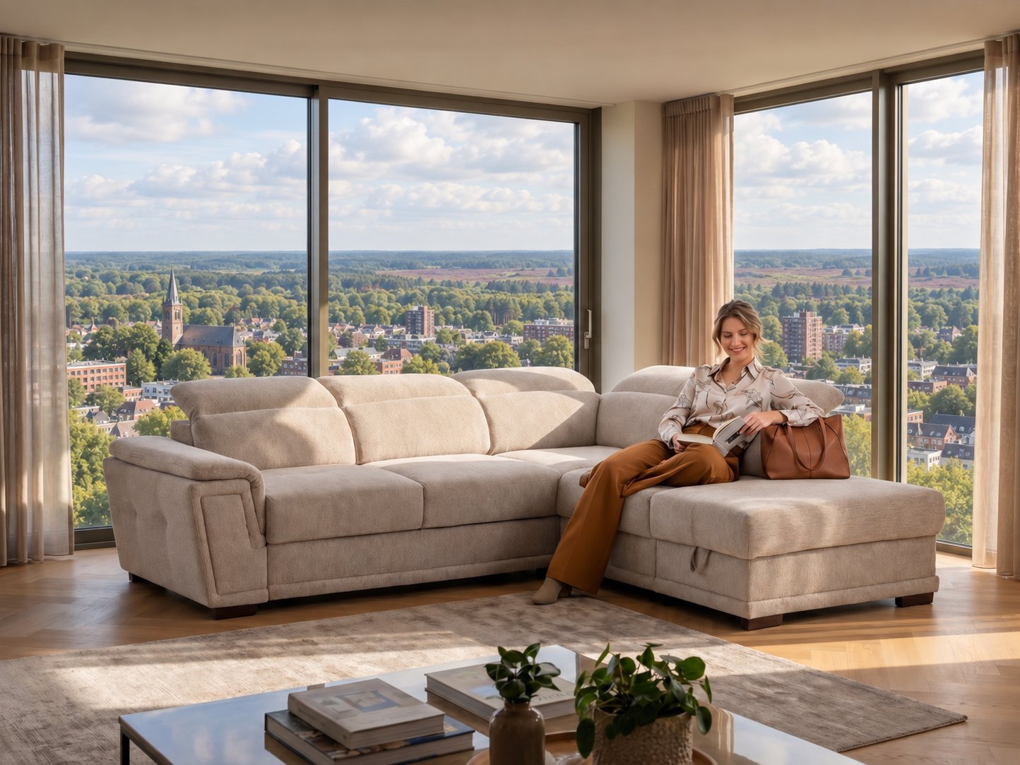 Hoekbank van Seats and Sofas met uitzicht over Emmen en de Drentse natuur