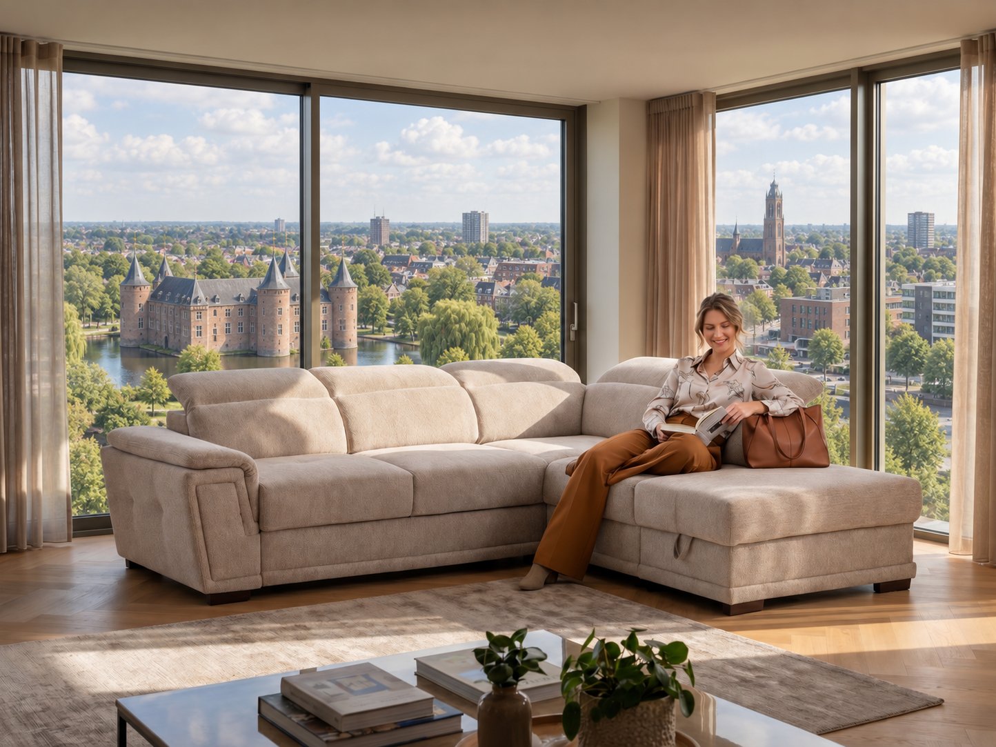 Hoekbank van Seats and Sofas met uitzicht op Kasteel Helmond
