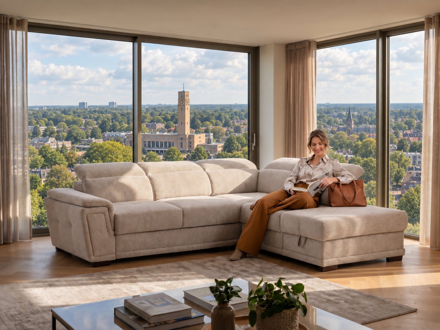 Hoekbank van Seats and Sofas met uitzicht over Hilversum en het Gooi