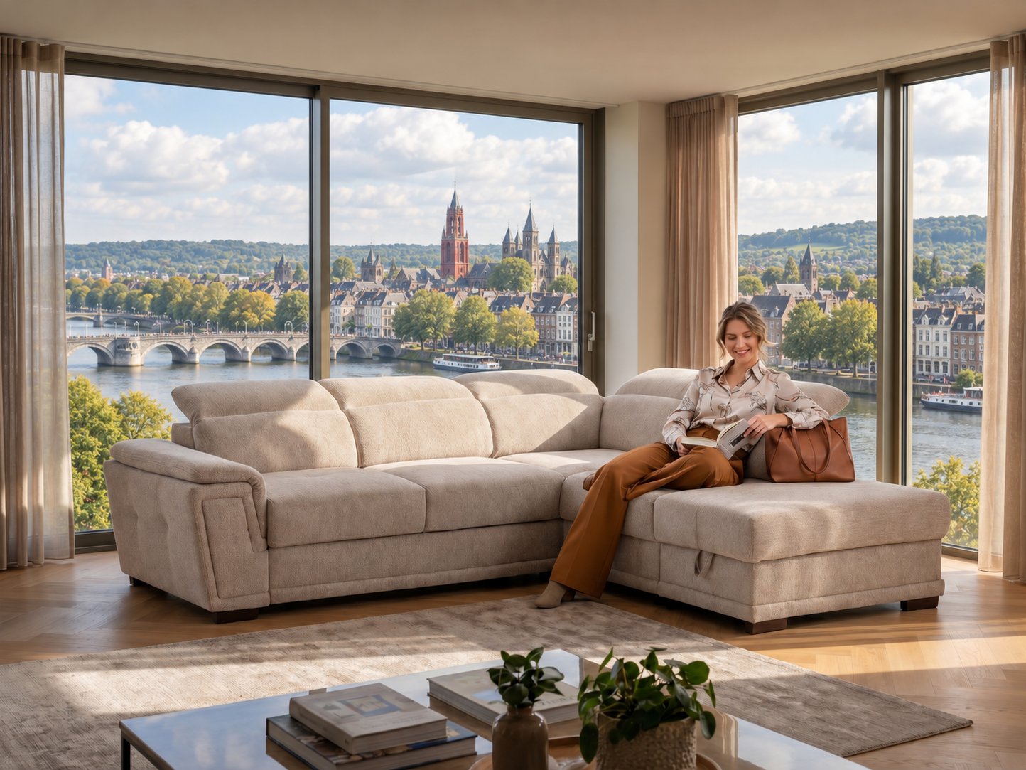 Hoekbank van Seats and Sofas met uitzicht over de Maas in Maastricht