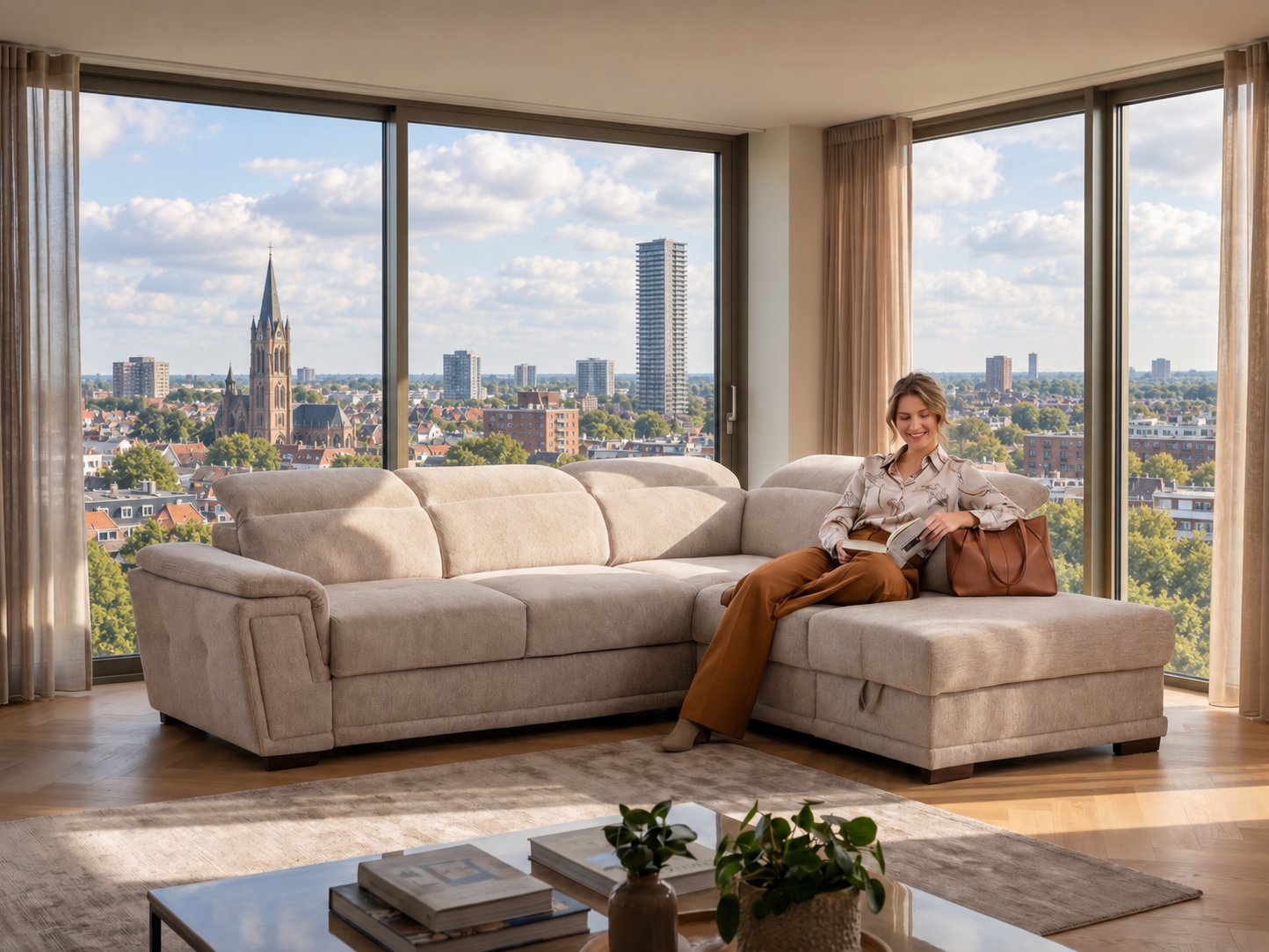 Hoekbank van Seats and Sofas met uitzicht over Tilburg