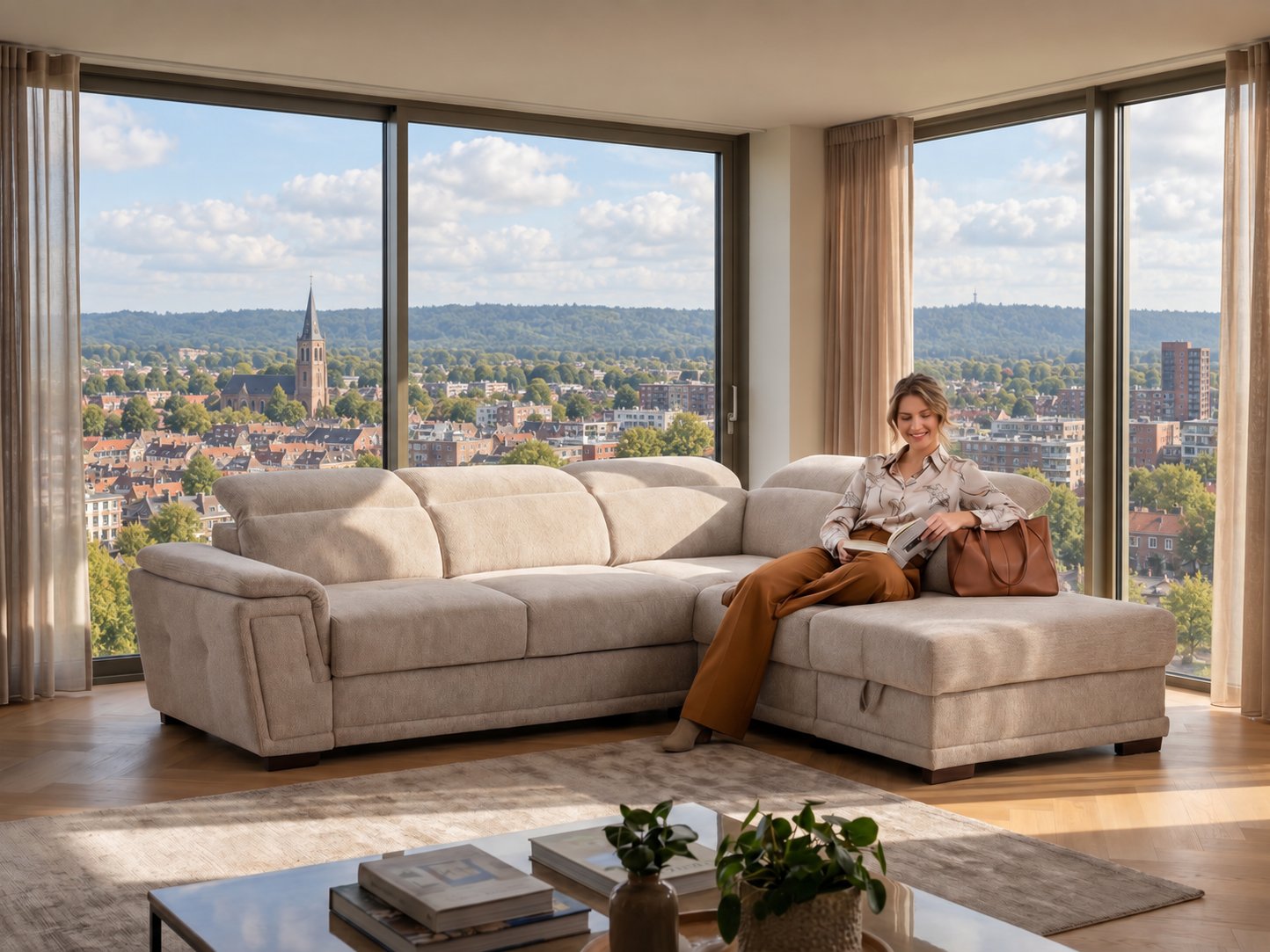 Hoekbank van Seats and Sofas met uitzicht over Veenendaal en de Utrechtse Heuvelrug